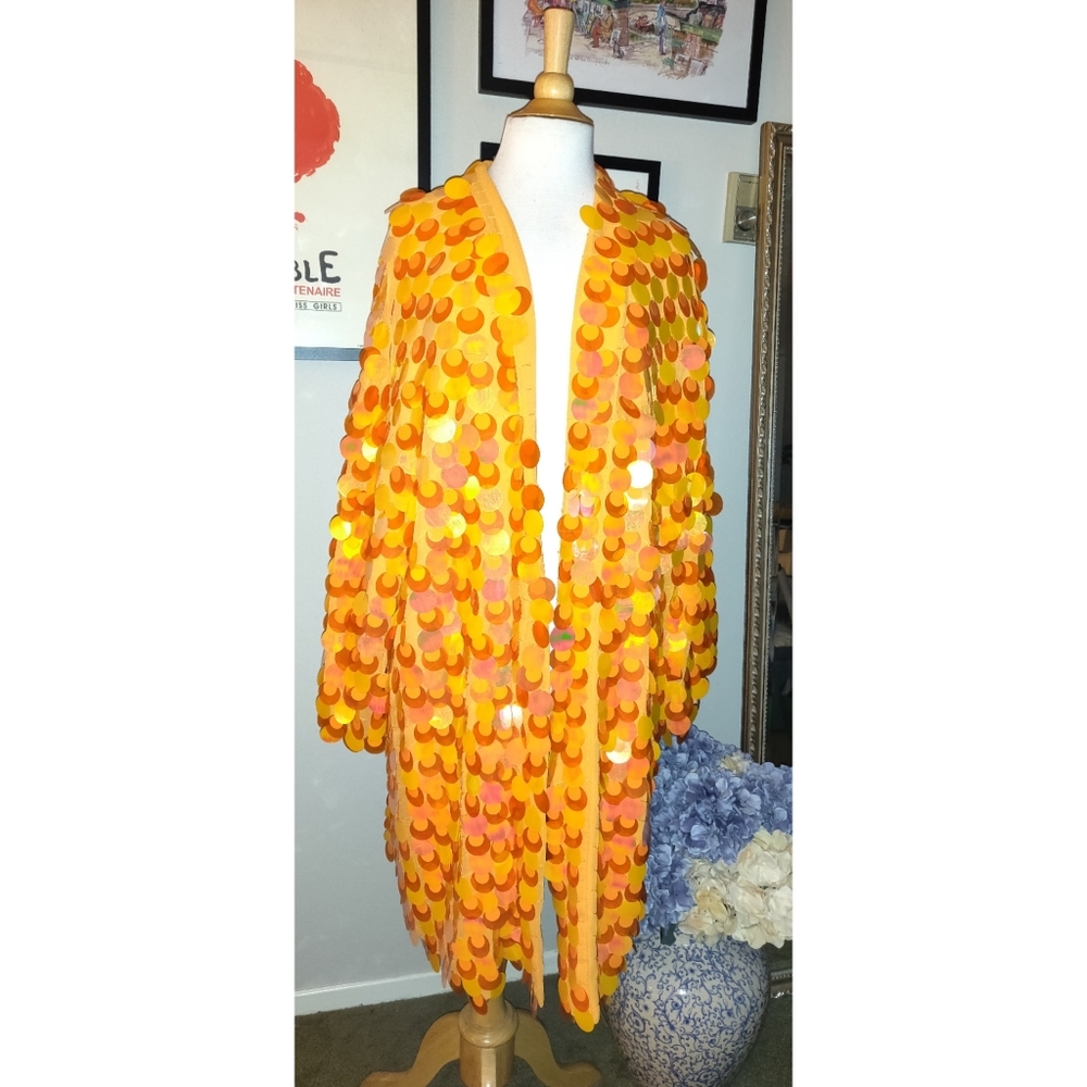 Bold Orange Sequin Kimono